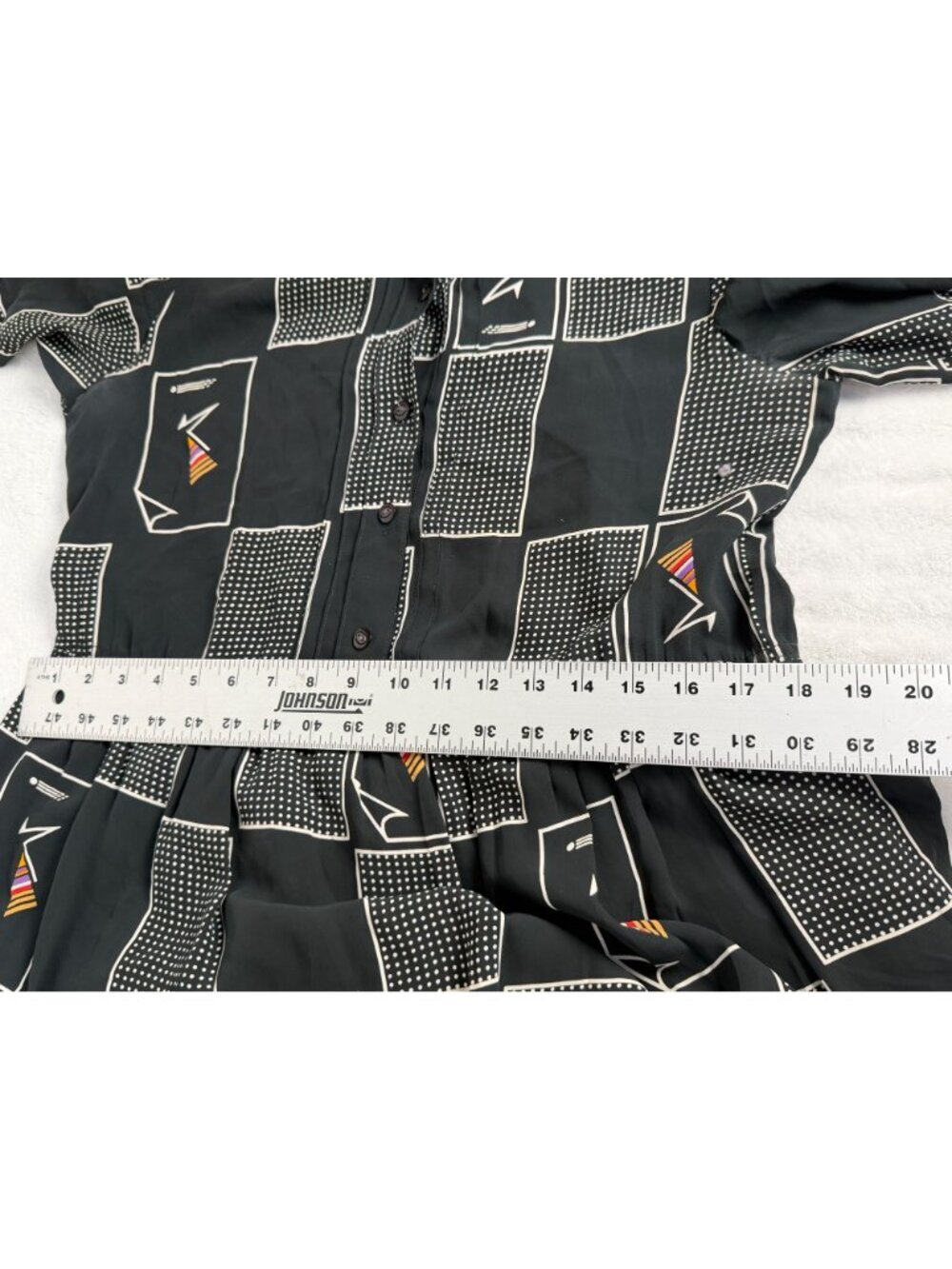 Vintage La Beauté France Black White Geometric Office Novelty Print Shirt Sz 11 - Picture 10 of 11